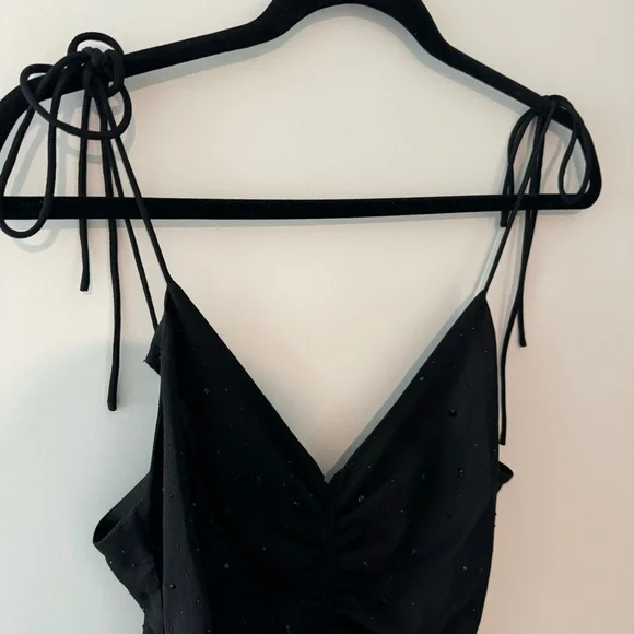 Sandro Praline Ruched Rhinestone dress in black - Picture 7 of 9